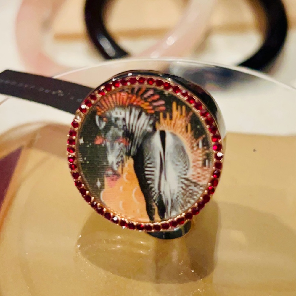 Marc by Marc Jacobs Zebra Holo Ring with Red Stones NWT